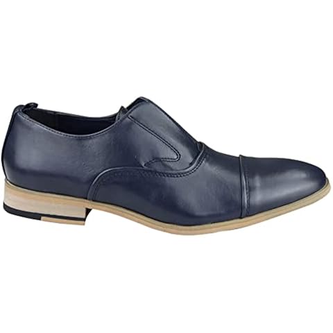 Mens Slip On Real Leather Shoes Smart Formal Navy Tan Brown Wedding Office Party - Navy 10 Cover