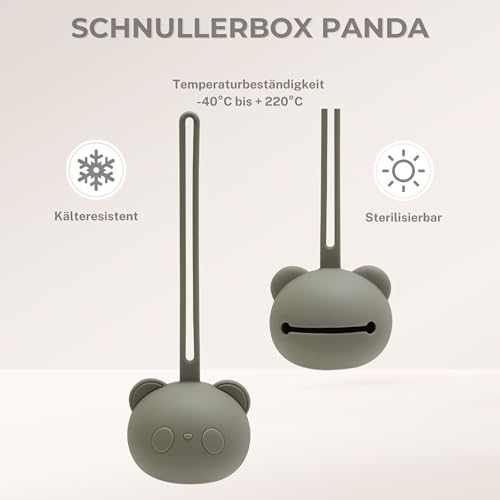 5. Bild von CAJA Schnullerbox 2er Set Schnulleraufbewahrung Silikon BPA frei hygienische Aufbewahrung für Babys und Kleinkinder Panda Design hochwertiges Baby Zubehör Geschenk zur Geburt und Baby Erstausstattung