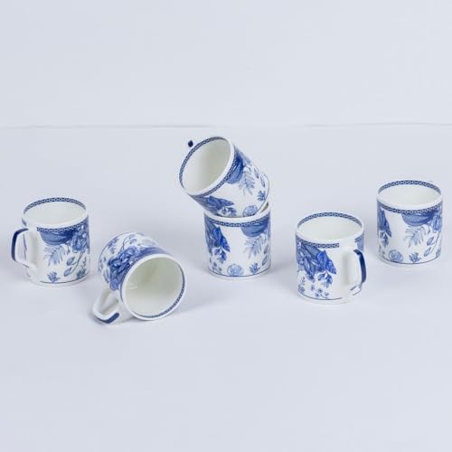 Image of GOLDEN QUEEN'S Handcrafted Floral Tea Cups - Set of 6 | Perfect for Daily Use, Elevate Your Tea and Coffee Experience - Blue Palm