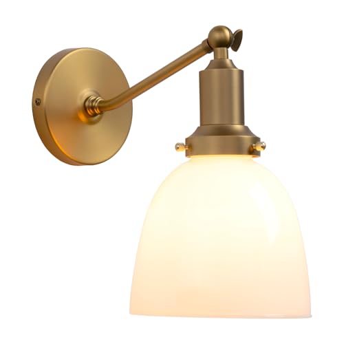 PERMO Industrial Vintage Slope Pole Wall Mount Single Sconce with 6.7" Oval Dome Milk White Glass Shade Wall Sconce Light Lamp Fixture