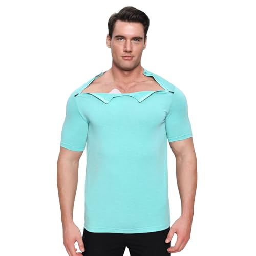 Chemise chimiothérapie à zip Landofgenie pour homme post-chirurgie de l'épaule