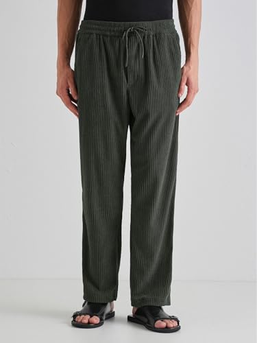 Image of Banana Club Deep Black Corduroy Pant - Regular Fit, Solid, Corduroy Casual Trousers with Textured Fabric, Comfortable Fit