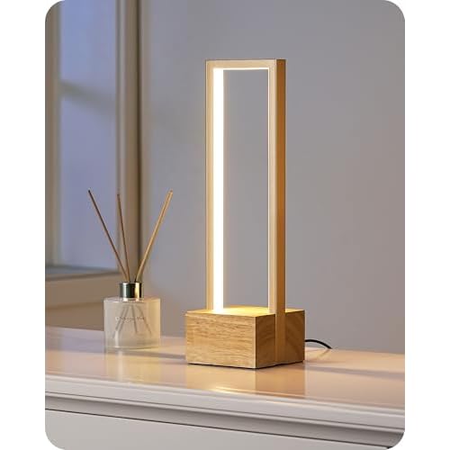 EDISHINE LED Table Lamp, Wooden Bedside Lamp with 3 Color Temperatures, Dimmable Square Nightstand Lamp for Bedroom Living Room, Complete Original Burlyood Color Base Gold Frame & Solid Wood