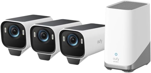 eufy Security S3 Pro(eufyCam 3 Pro), 4K telecamera wifi esterno senza fili pannello solare Visione Notturna a Colori, Riconoscimento Facciale AI, Archiviazione Locale Espandibile,Nessun Canone Mensile