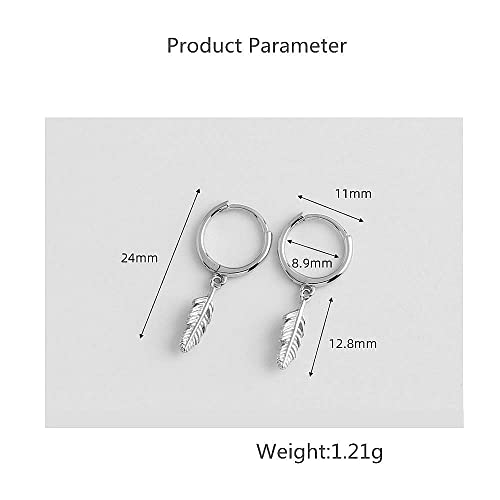 Huggie Small Sleeper Hoop Earrings For Women Girls Sterling Silver Cubic Zirconia With Charms Cute Drop Dangle Cuff Cartilage Helix Stud Dainty Multiple Jewelry (Silver Feather) #TOP2