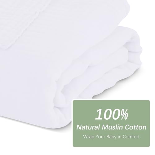 Image of SWEET DOLPHIN Muslin Baby Bath Towels Blanket - 2 Pack 100% Cotton Towel for Babies, Infants, Toddlers - 40x40Inch - Highly Absorbent, White