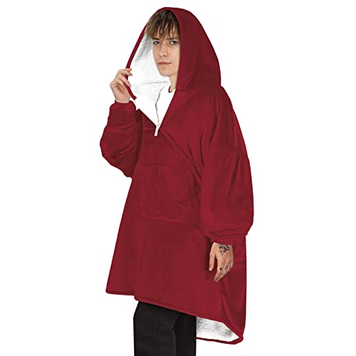 Wearable Blanket Hoodie Oversized Blanket Sweatshirt With Hood Pockets And Sleeves Adult Men And Women-Children Men And Women Winter Warm And Comfortable Plush Hooded Blanket #TOP5