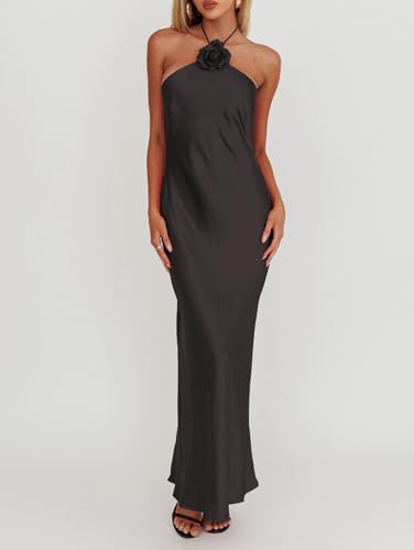 Summer Satin Halter Backless Maxi Dresses for Women 2025 Silk Sleeveless Formal Wedding Guest Long Dress2