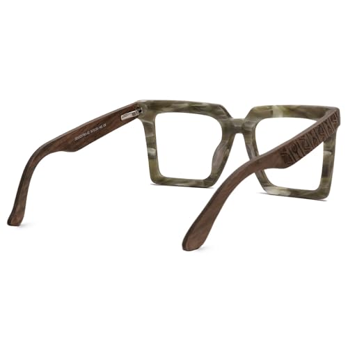 Image of Zeelool Vintage Square Wood Arm Eyeglasses Frame for Men with Non-prescription Clear Lens ZJGX320783-02 Grey