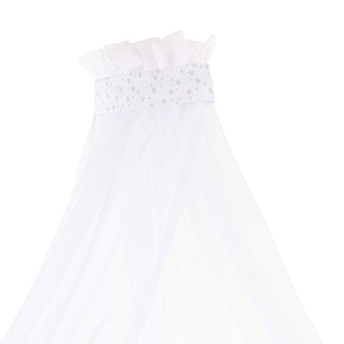 babybay Himmel Piqué mit Band passend für alle Modelle bis 96 cm Länge, weiß Sterne perlgrau