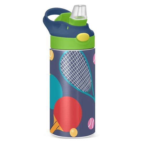 SoreSore 水筒 子供用 ストローボトル キッズ テニス スポーツ 野球 ブルー 運動柄 男の子 女の子 真空断熱 保温 保冷 350ml ステンレスマグ スポーツボトル こども 軽量 持ち運び便利 アウトドア 通園