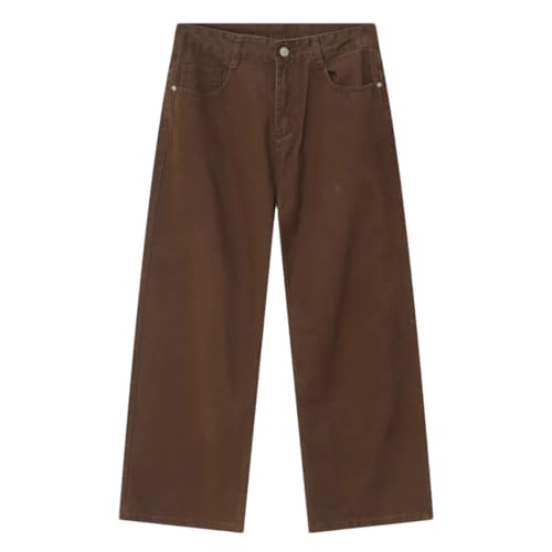 Men Straight Loose Jeans Mid High Denim Versatile Wide Leg Trousers