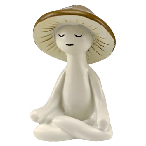 Tafelans Cute Meditation Mushroom Statue-Meditation Mushroom Resin Statue for Desk Living Room Resin Figurine for Home Patio Office Decor Cute Plant Statues for Tabletop Garden Backyard Decor