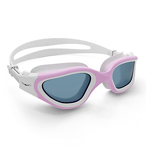 AqtivAqua Swimming Goggles Adult Swim Goggles Mens Women Ladies Childrens Kids Boys Girls Wide View DX-S (White&Pink frame, Red case, Shade lens) - Image 2