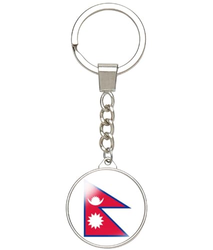Ykonuyis Nepal Flag Keychain Alloy Key Ring Double Sided Key Chain (Red Nepal)