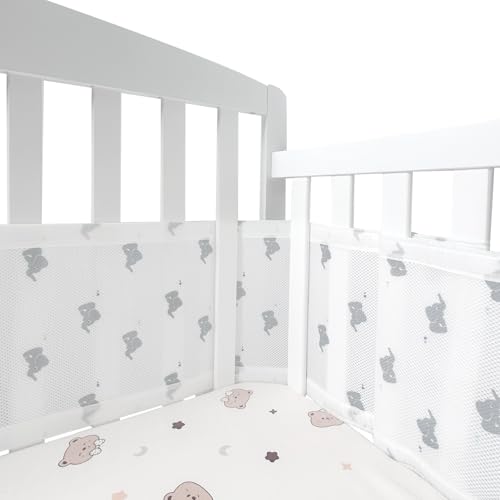 Image of Breathable Mesh Crib Liner for 3 or 4 Side Full-Size Crib, Protecting Baby Legs and Arms, Block Pacifier from Falling, 11 inch H (28cm) Essential 3mm Breathable Mesh Liner, Baby Elephant