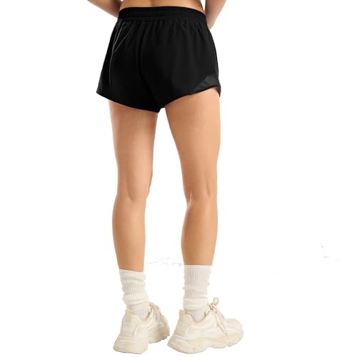 MCEDAR Women's Low Waisted Athletic Shorts 2.5"，Lightweight Active Workout Quick Dry Gym Running Sports Shorts Zip Pocket3