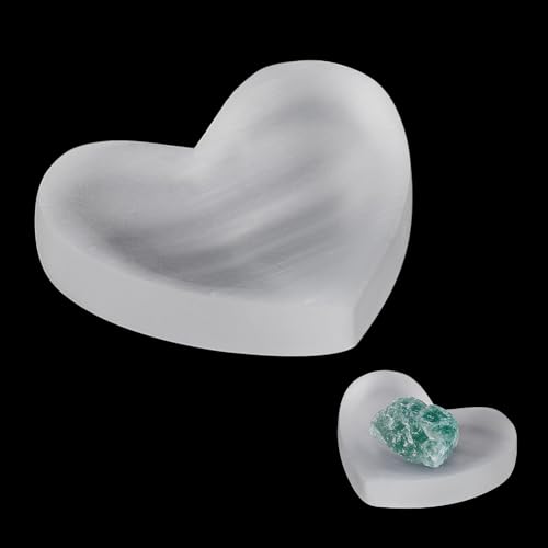 FINGERINSPIRE Ciotola Decorativa in Cristallo di Selenite Naturale a Forma di Cuore, 55x65mm Colore Bianco Fumo per Riporre Gioielli per Braccialetti Orecchini e Appassionati di Cristalloterapia