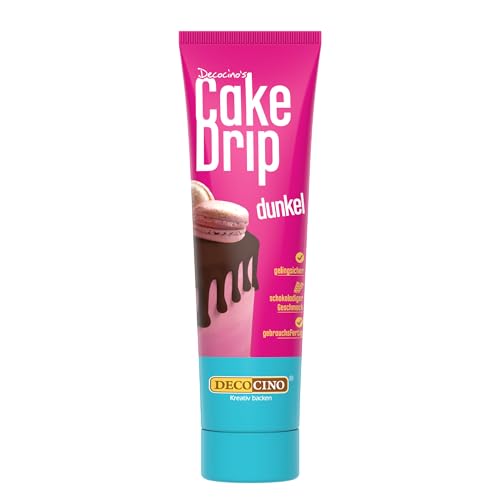 DECOCINO Cake Drip Dunkel (90g) – schokoladiger Geschmack – vegan & gebrauchsfertig – Backdeko für Torten, Kuchen, Muffins, Cupcakes, Cake Melts, Cake Melts
