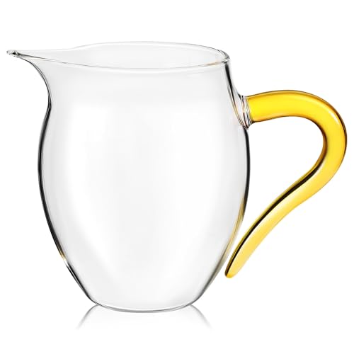 SHINEOFI Jarra de Vidrio Pequeña de 300 Ml Resistente al Calor Vaso de Cristal Transparente con Boca en V Antigoteo Dispensador de Té para Preparar Infusiones y Productos Lácteos en