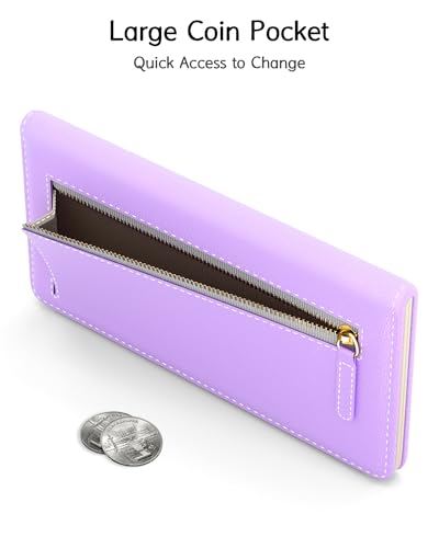 Image of Nipichsha Womens Wallet, RFID Slim Wallets for Women, Thin Ladies Credit Card Holder Purse, Cute Leather Bifold Clutch Billfold with 11 Card Slots & ID Window, Purple