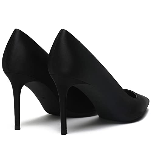 MOOMMO Women Classic High Heels Pumps Shoes Pointed Toe Slip On Satin Heels Stiletto Dress Shoes Pointy Closed Toe 3" Kitten Heel Sandals Office Ladies Bridal Wedding Party Basic Formal 4-13 M US3