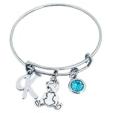 Personalized Panda Charm Bangle Bracelet with Birthstone and Initial Charm, Panda Bear Jewelry Gifts for Women, Teens and Girls