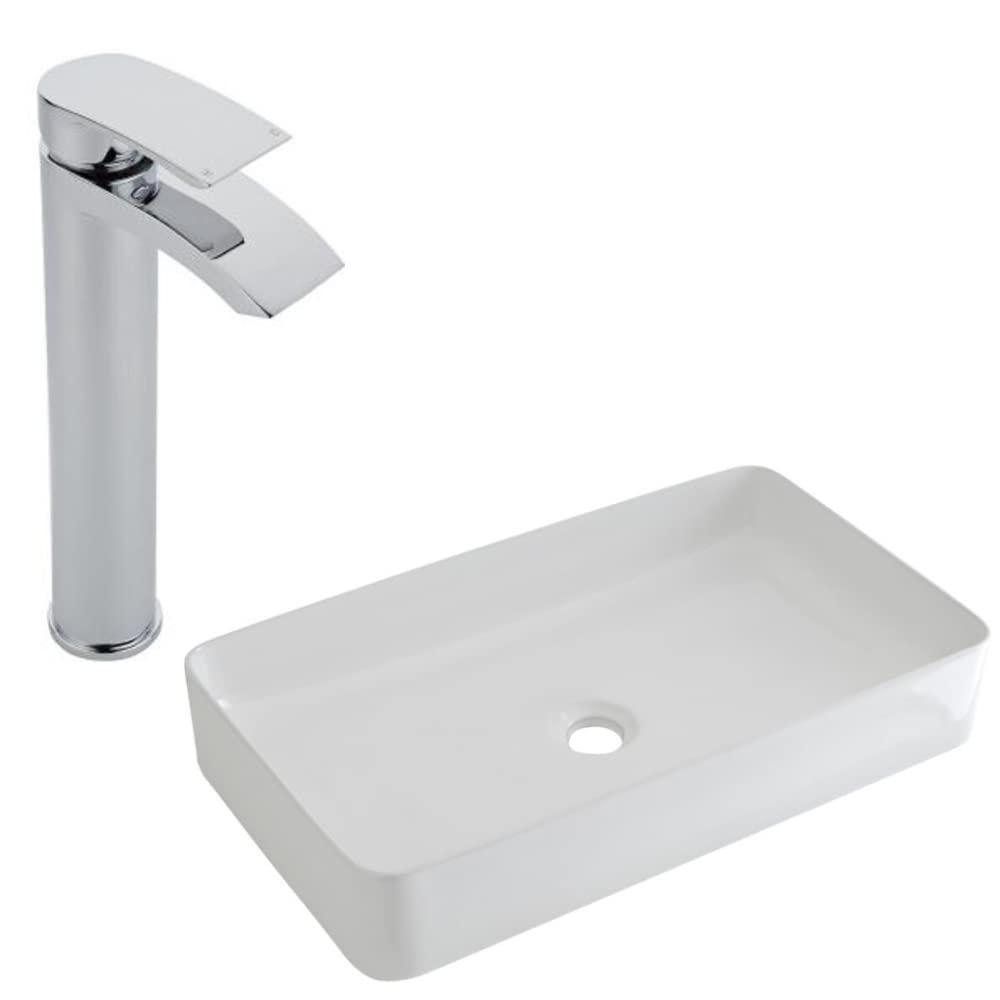 Milano Rivington Countertop Bathroom Basin Sink High Rise Waterfall Mixer Tap - 600mm x 340mm