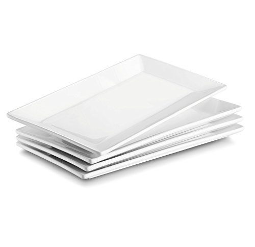 DOWAN 9.7 Inches Porcelain Serving Platters, Side Plates, Set of 4, White