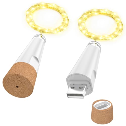 OUSMIN Lichterkette USB Wiederaufladbare Weinflaschenlichter mit Korken 2024 Version USB Lichterkette für Party Weihnachten