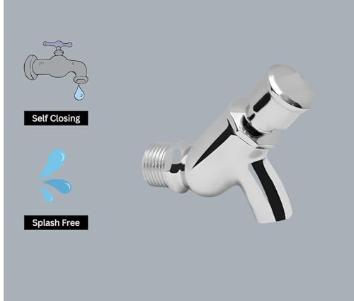 Image of HPF Push Cock Bib Tap for Bathroom Accessories, Kitchen, Wash Basin, Kitchen Sink PMT /Brass Bib Tap for Wash Basin (Chrome Finished /Silver)|Push Bib Cock| Cooler Tap