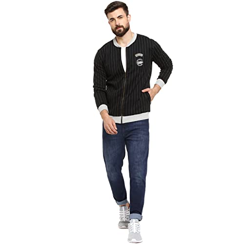 Image of CAHOOT Men's Dark Blue Zip-Front Hoodie with Contrast Drawstring for Casual Wear | Long Sleeve | Hooded Neck | Zipper Closure | Cotton Sweatshirt Crafted with Comfort Fit for Everyday Wear