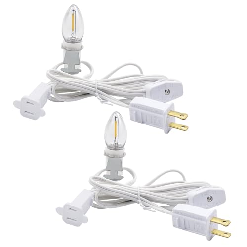 BORT 2 Pack Chainable Accessory Cord with C7 LED Light Bulb 6 Ft Indoor Blow Mold Light Cord with Male and Female Plugs for Halloween Pumpkins Christmas Village Houses and Craft Projects Decoration