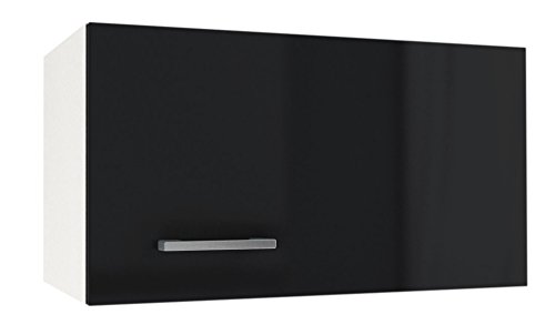 Berlioz Creations PRIMA PG6SHN Meuble Haut de Cuisine Sur Hotte, 1 Porte décors Noir Brillant 60 x 33,3 x 35 cm, Fabrication 100% Française