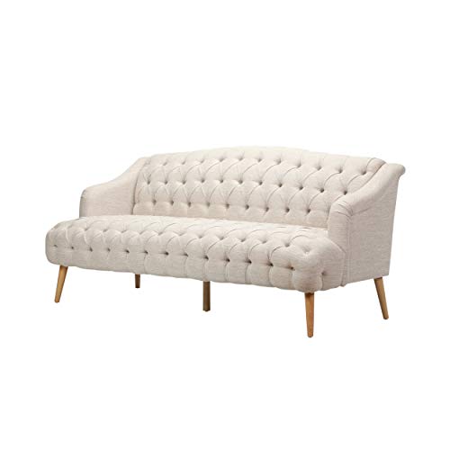 Image of Modern Wingback Tufted Velvet Loveseat, 73.25 inch 3 Seat Sofas Settee Bench Banquette Chesterfield Love Seat with High Back Thick Padded Cushioned Upholstered Couch for Living Room, Victorian, Beige