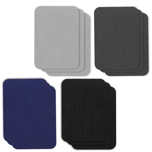 12 unidades de parches de tela para planchar, parches de reparación de tela para ropa, zapatos, jeans, sombreros (negro, azul oscuro, gris oscuro, gris claro)