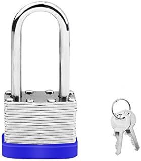 Padlock With Keys Long Shackle Padlocks Outdoor Heavy Duty Waterproof Key Padlock Laminated Steel Padlock Weatherproof Locks Shed Pad Lock Same Keyed Padlock Keyed Alike for Lockers Garden Gate Garage