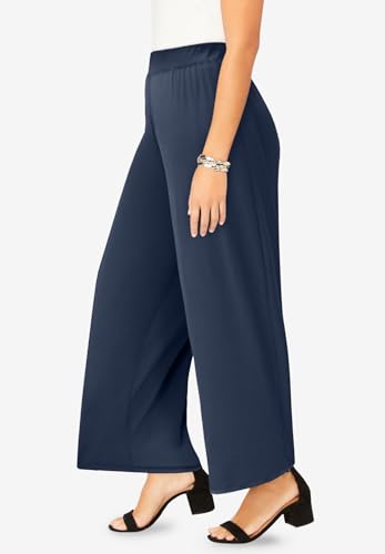 Jessica London Women's Plus Size Knit Palazzo Pant Wide Leg Stretch Dress Pants3
