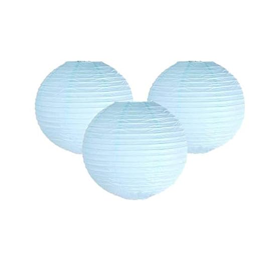 Pack de 3 farolillos de papel para fiesta de cumpleaños, baby shower, decoración de celebraciones de boda, azul claro, 4" (10 cm)