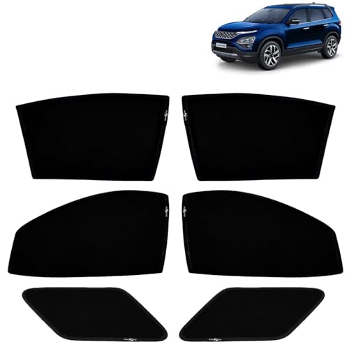 Image of KINGSWAY Car Sun Shade Curtains Only Compatible with Tata Safari (2021 to 2023) | Z-Black Fix-Type (Non-Magnetic) | UV & Heat Protection | Pack of 6 Pcs