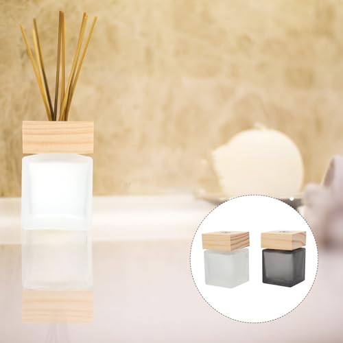 lurrose 2個 方形透明ガラス香桾r 木製キャップ付き エッセンシャルオイル容器 安定底設計 アロマディフューザー兼用 多用途インテリア用