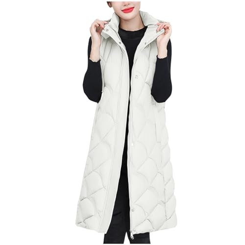 XUNRYAN Teen Girls Puffer Vest Jackets Sleeveless Winter Down Coat Hooded Jacket Mid Long Zip Up Outerwear Waistcoat Gilet