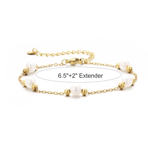 Gold Pearl Bracelets for Women Trendy 14k Gold Plated Dainty Pearl Beaded Bracelets Adjustable Chain Wedding Bridesmaid Bracelet Gold Jewelry Women Gifts Her3