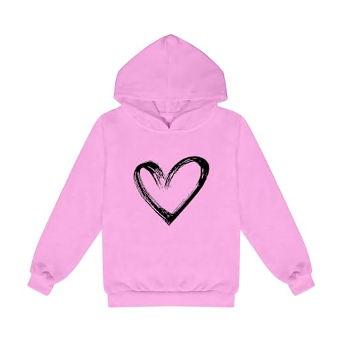 Kids Girls Heart Graphic Print Long Sleeve Hooded Sweatshirt Pullover Tops Y2K Hoodies Teen Fall Winter Clothes