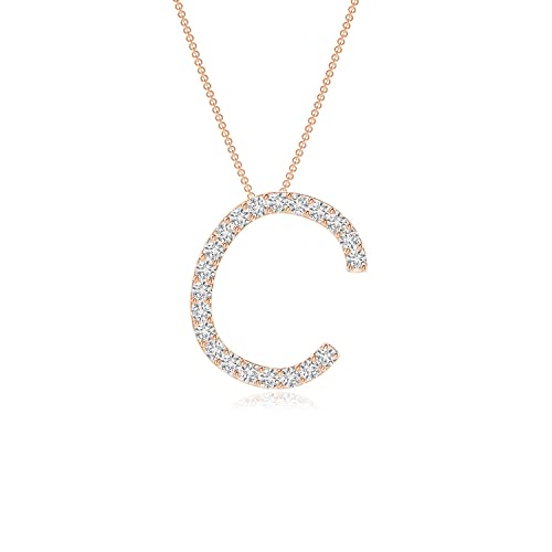 PURE IGNIS Lab Grown Diamond Capital C Initial Pendant in 14K Rose Gold (Weight- 0.17 Ct., Color-H, SI2) | April Birthstone | Wedding, Anniversary, Engagement, Birthday Jewelry Gift For Women