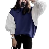 [7-livehouse] トレーナー レディース スウェット カットソー ｔシャツ トップス 春 秋 冬 切り替え プルオーバー 異素材 長袖 無地 ドッキング 大きいサイズ 重ね着風 おしゃれ きれいめ カジュアル 通勤 通学