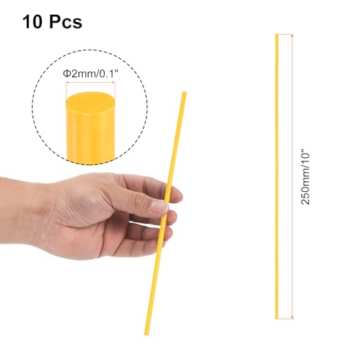 Image of uxcell 10 Pcs Plastic Rods 2 x 250mm Round Solid ABS Styrene Stick for DIY Toys Building Architectural Model Making, Yellow