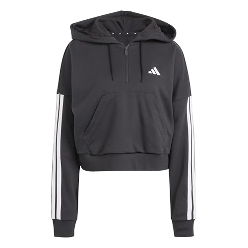 adidas Mujer Essentials 3-Stripes French Terry Quarter-Zip Hoodie, Black/White, M