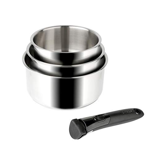Sitram 713511 SITRAM-713511-Lot 3 casseroles 16+18+20cm Sitramovible Arpège en INOX, poignée Amovible-Tous Feux Dont Induction, Argent – Image 3