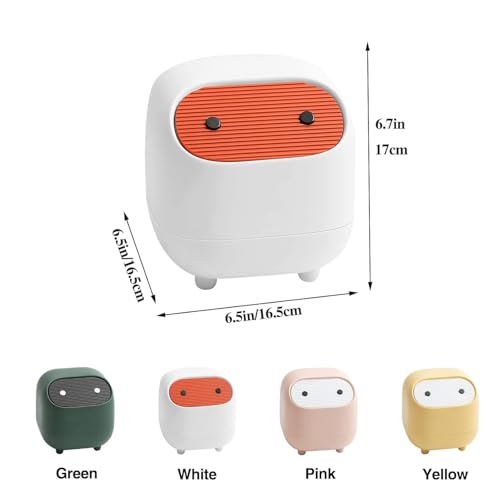 Image of House of Quirk Mini Trash Can with Lid, Cute Ninja Desktop Dustbin, Small Plastic Garbage Can for Office Desk, Bathroom Vanity, Coffee Table & Home Use (White)